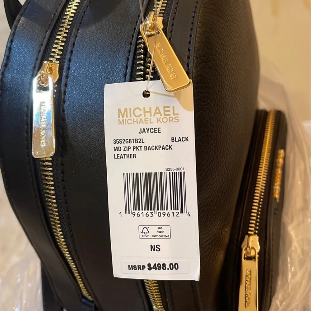 Michael Kors Jaycee Medium Pebbled Leather Backpack Black /Golden Tone Hardware